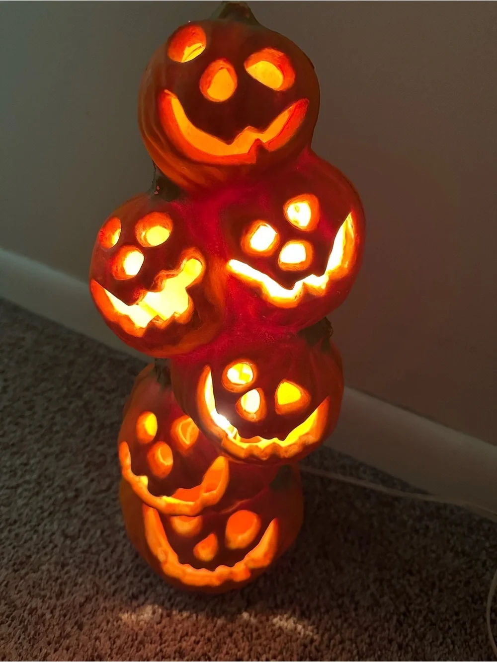 Vintage Gemmy Stacked Pumpkins Halloween Decor Foam Blow Mold Lighted Works 16”